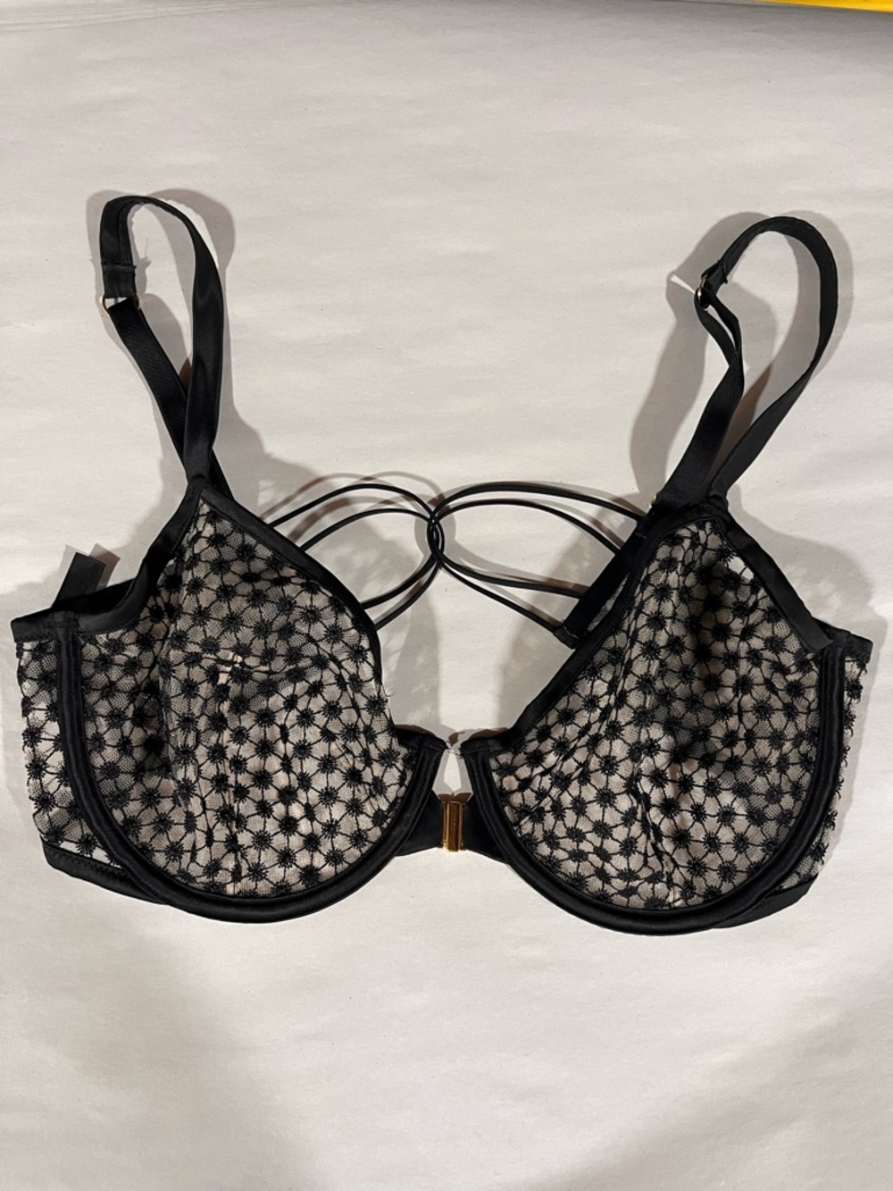 Victoria's Secret Unlined Demi Black Floral Mesh Underwire Bra 36DD